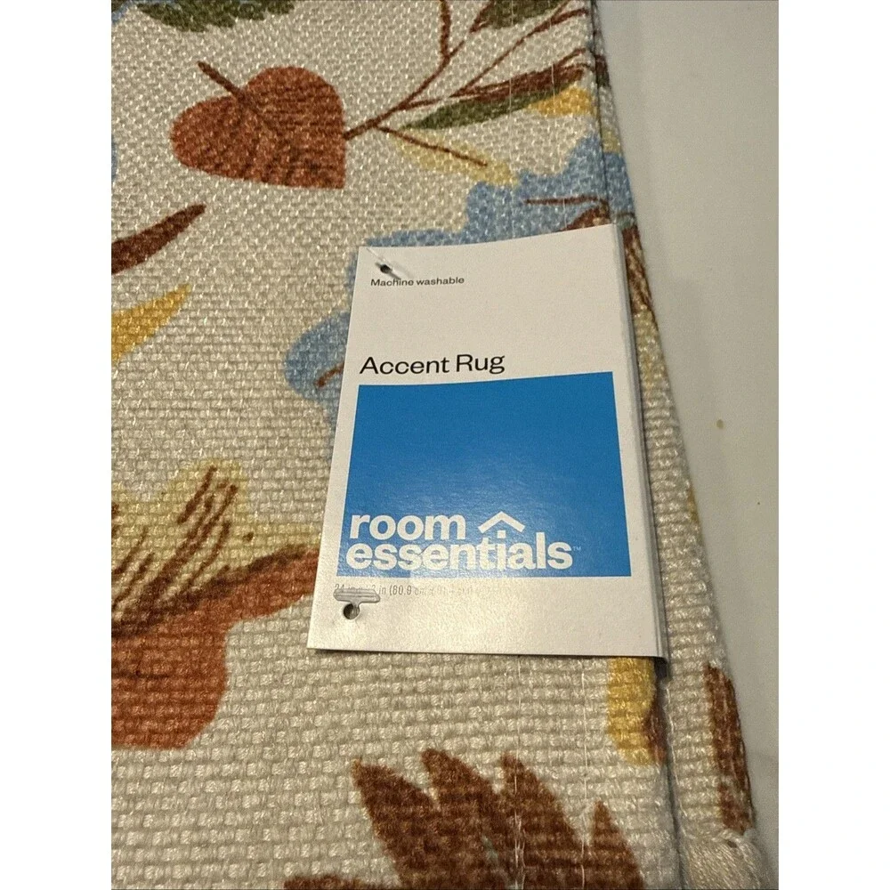 Room Essentials 24 X 36 Machine Washable Accent Rug Leaves New!